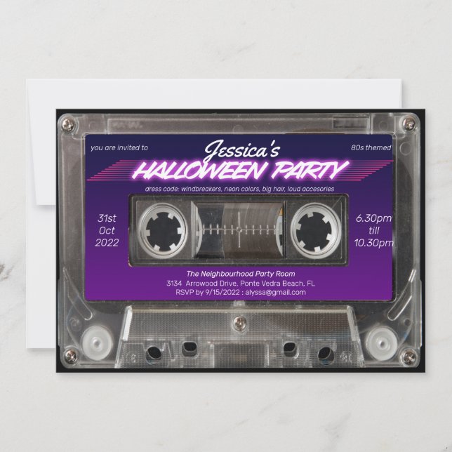 Invitation Cassette à thème des années 80 Mixtape Halloween P (Devant)