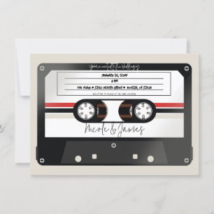 Invitation Cassette Audio Rétro Beige Gris 80's 90's Mariage