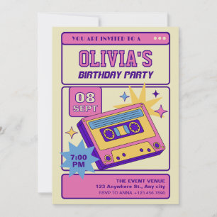 Invitation Cassette de musique rétro beige rose pour soirée