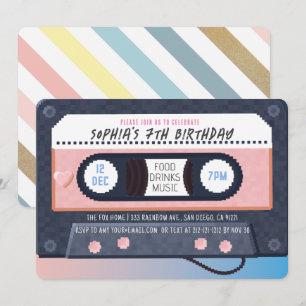 Invitation Cassette des années 80 Musique rose Anniversaire