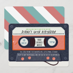 Invitation Cassette des années 80 Musique Rouge Anniversaire