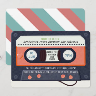 Invitation Cassette des années 80 Retro Musique Rouge Graduat