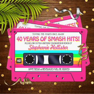 Invitation Cassette Étiquette Retro Neon des années 80 Annive