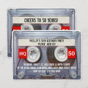 Invitation Cassette Mixtape 50e anniversaire des années 80