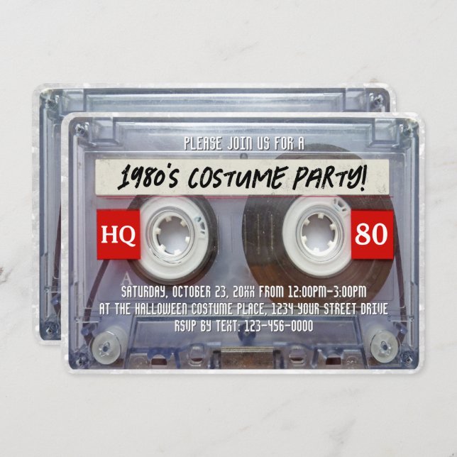 Invitation Cassette Mixtape des années 80 1980 Halloween Cost (Devant / Derrière)