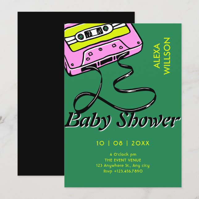 Invitation Cassette retro baby shower (Devant / Derrière)