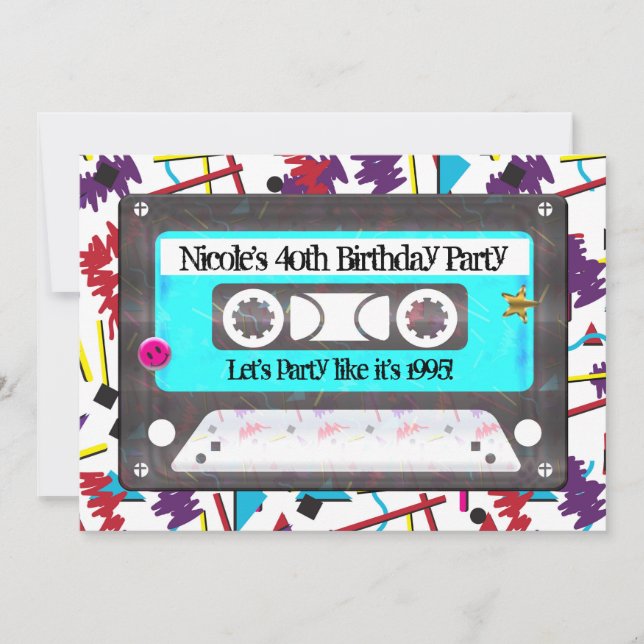 Invitation Cassette Tape Retro 80's 90's Theme Anniversaire (Devant)