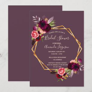 Invitation Cassis burgundy fleurie douche nuptiale