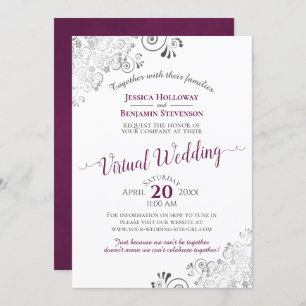 Invitation Cassis en argent Lacy violet et blanc Mariage virt