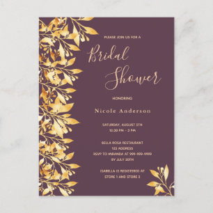 Invitation Cassis en or botanique Douche nuptiale