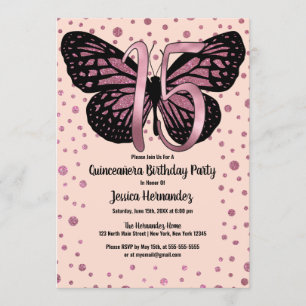 Invitation Cassis Parties scintillant papillon rose Confetti 