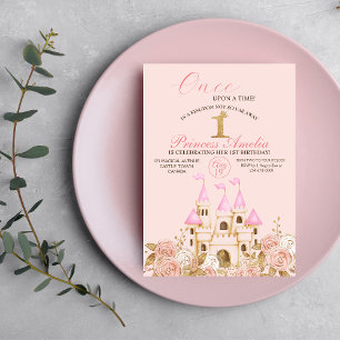 Invitation Castle Princess Pink and Gold 1er anniversaire