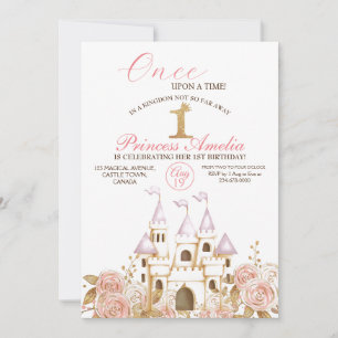 Invitation Castle Princess Pink and Gold 1er anniversaire