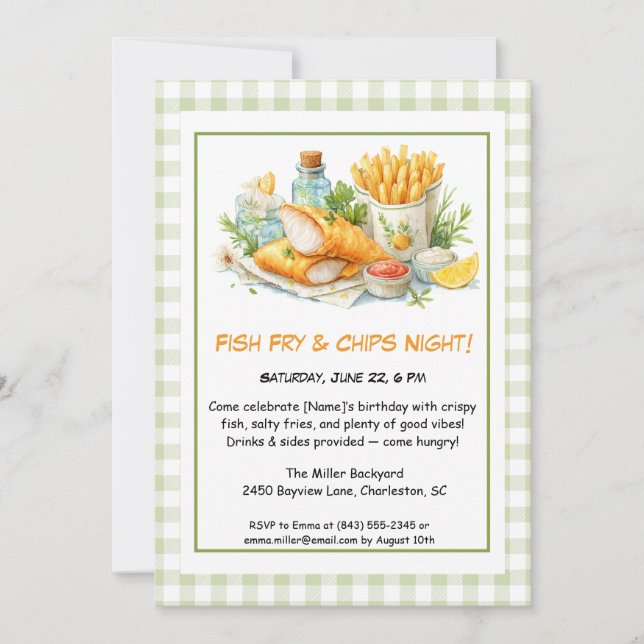 Invitation Casual Seafood - Fish Fry & Chips Birthday  Invita (Devant)