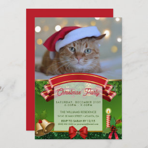 Invitation Cat and Christmas lights