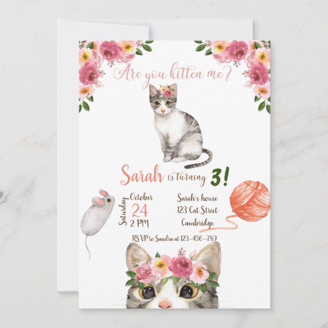 Invitation Cat Birthday Invitation, Cat Invitation, Kitty (Devant)