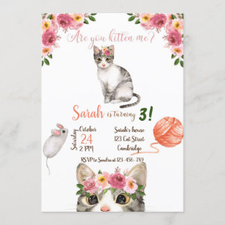 Invitation Cat Birthday Invitation, Cat Invitation, Kitty