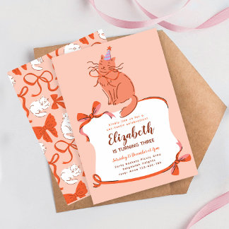 Invitation Cat Birthday Party Invite, Modern Pawty Cat