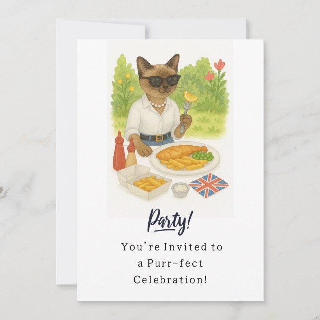 Invitation Cat Fish and Chips Party pour Londoner Anglais (Devant)