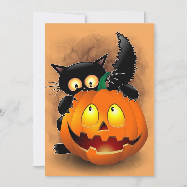 Invitation Cat Fun Halloween Character biting a Pumpkin   (Devant)