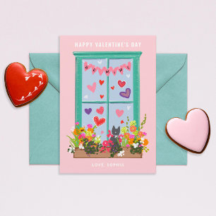 Invitation Cat illustré dans la salle de classe Valentine de