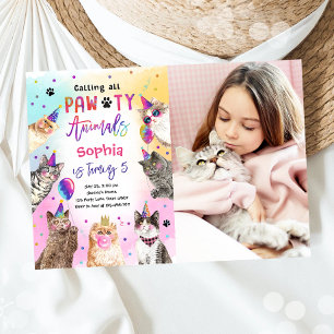 Invitation Cat Kitten Party Pawty Animaux Fille Anniversaire