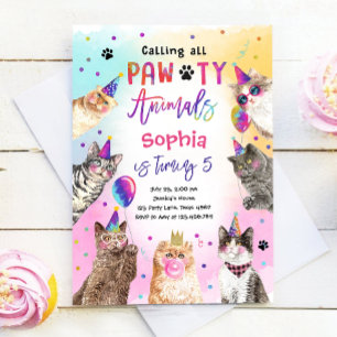 Invitation Cat Kitten Party Pawty Animaux Fille Anniversaire