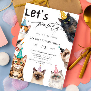 Invitation Cat Let's Pawty Kitten Cute kitty 7e anniversaire