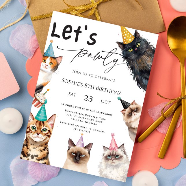 Invitation Cat Let's Pawty Kitten Cute kitty 8e anniversaire (Créateur téléchargé)