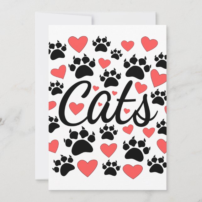 Invitation Cat Paws Claws Et Red Hearts (Devant)