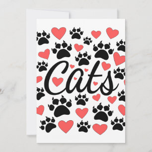 Invitation Cat Paws Claws Et Red Hearts