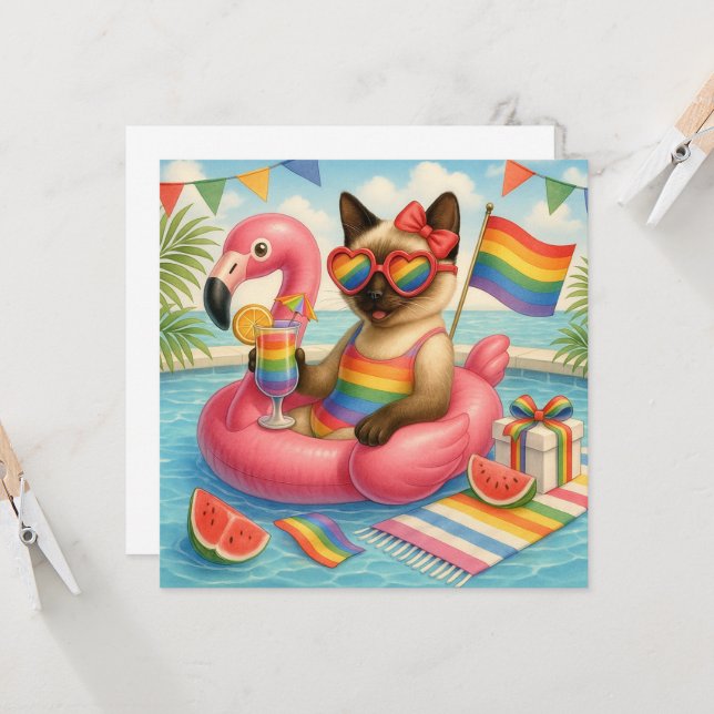 Invitation Cat Pride Paws Pride d'inspiration chat LGBTQ (Devant/Arrière en situation)