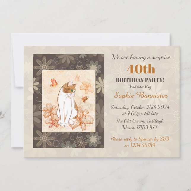 Invitation Cat Surprise 40e fête d'anniversaire (Devant)