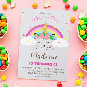 Invitation Cat Unicorn Magical Day Fête d'anniversaire de la