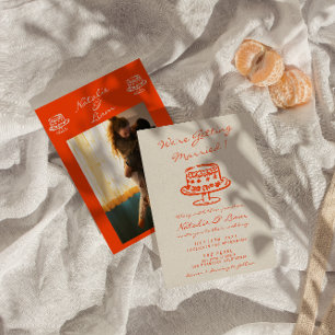 Invitation Câteau à main colorée Retro Photo Mariage amusant