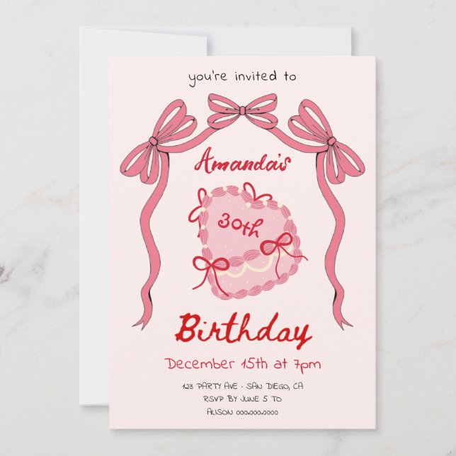 Invitation Câteau Recto Coeur Anniversaire (Devant)