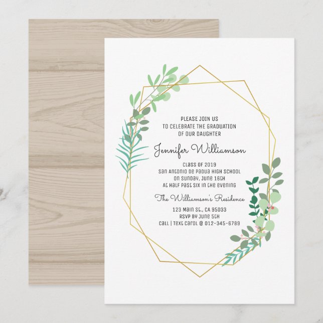 Invitation Catégorie 2019| Graduation géométrique et verte (Devant / Derrière)