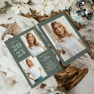 Invitation Catégorie 2024   Trois Photo Moss Green Grad Party