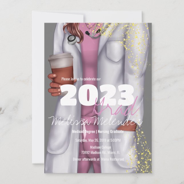 Invitation Catégorie de 2023 Infirmière Médicale Scrubs Gradu (Devant)
