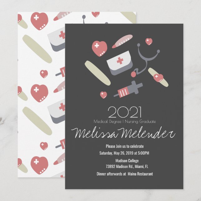 Invitation Catégorie de Motif diplômé en soins infirmiers Méd (Devant / Derrière)