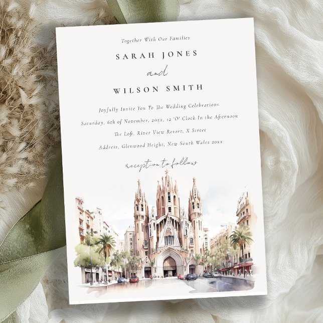Invitation Cathédrale de Barcelone Espagne Mariage d'aquarell (Créateur téléchargé)