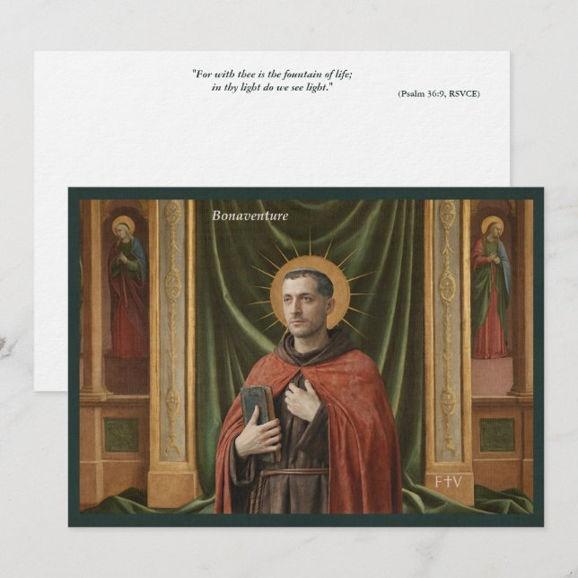 Invitation Catholic Art Holy Card | Saint Bonaventure (Devant / Derrière)