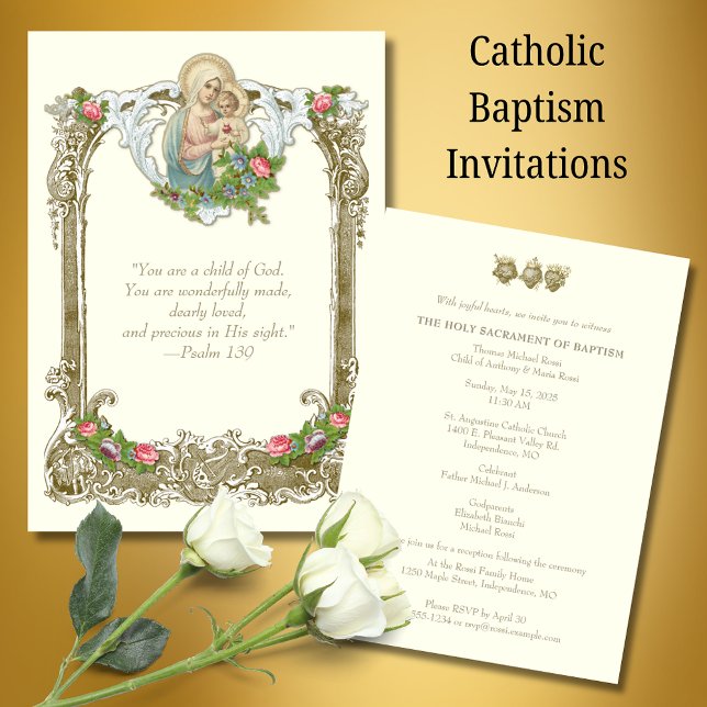 Invitation Catholic Baptism Christening Mary Jesus (Créateur téléchargé)