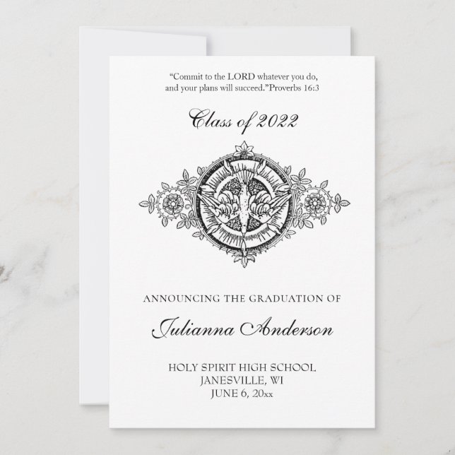 Invitation Catholic Classique Élégant Esprit Saint Diplômé (Devant)