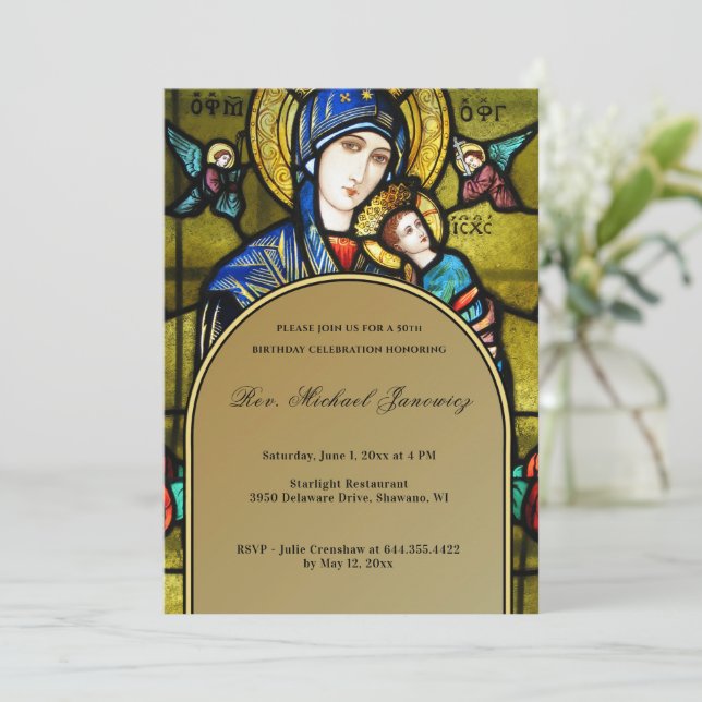 Invitation Catholique Anniversaire Religieux Vitrail (Debout devant)