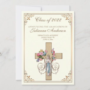 Invitation Catholique Classique Élégant Religieux Graduation