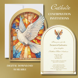 Invitation Catholique Confirmation Dove Vitrail
