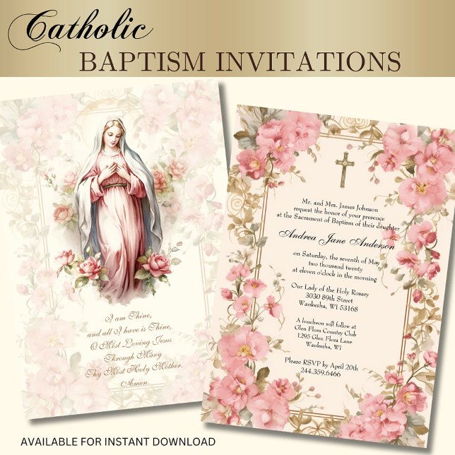 Invitation Catholique Fille Baptême Baptême Blessé Mère (Créateur téléchargé)