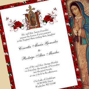 Invitation Catholique Guadalupe Religieux Red Roses Mariage