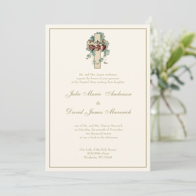 Invitation Catholique Jésus Marie Joseph Mariage Floral (Debout devant)